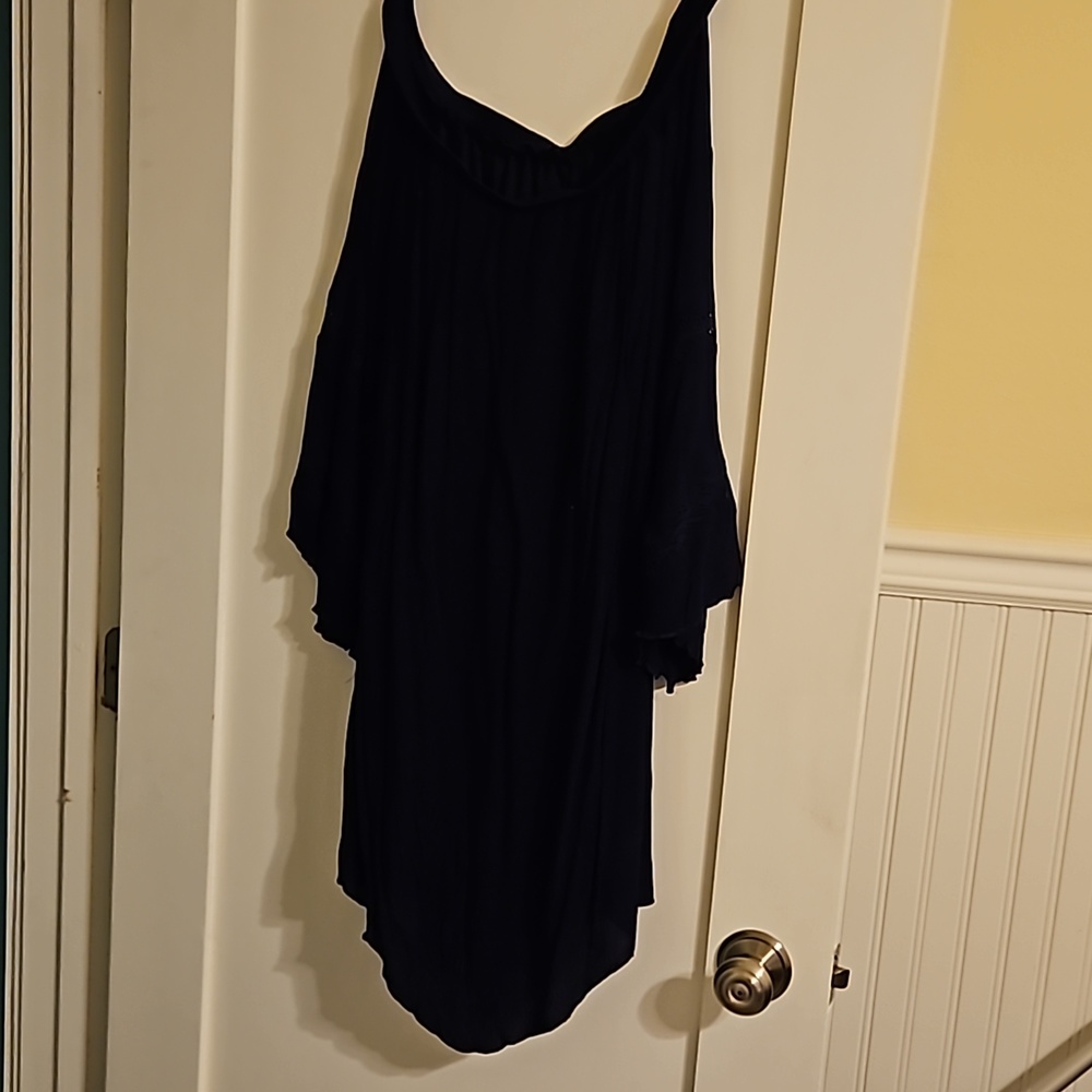 Navy blue off the shoulder long sleeve Midi dress